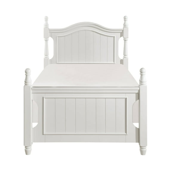 Newboti Furniture Classic White Finish Twin Size Poster Bed Wooden Traditional Bedroom Furniture Unique Style Headboard Footboard NO.81927