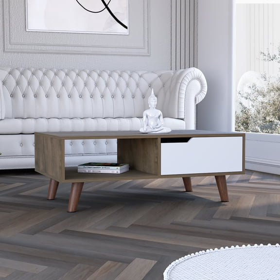 Newboti Furniture Coffee Table 2.0 Bull, One Drawer, Four Legs, Dark Brown / White Finish 40389