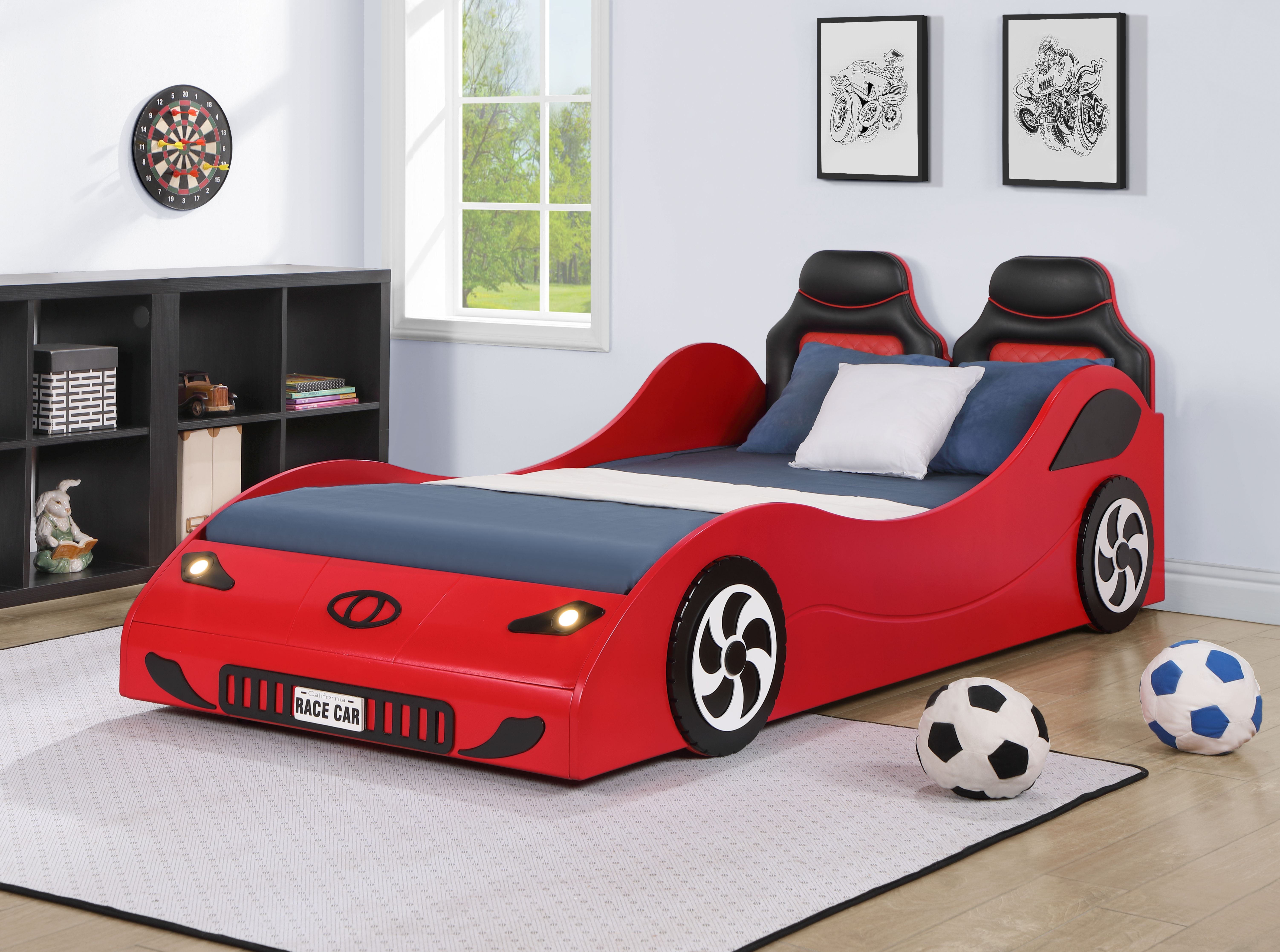 Newboti Furniture Colen Red Finish Twin Car Bed With Led 0007