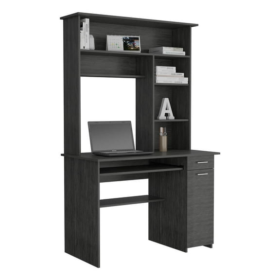 Newboti Furniture Compu Hutch Desk, Keyboard Tray, Door Panel For Cpu, Multiple Shelves, One Drawer, Smokey Oak 0014