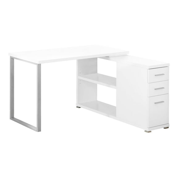Newboti Furniture Computer Desk, Home Office, Corner, Left, Right Set-Up, Storage Drawers, L Shape, Work, Laptop, White Laminate, Grey Metal, Contemporary, Modern 1961