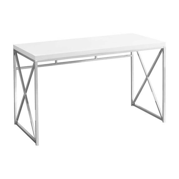 Newboti Furniture Computer Desk, Home Office, Laptop, Work, Glossy White Laminate, Chrome Metal, Contemporary, Modern BN.0719