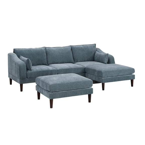 Newboti Furniture Contemporary 5pcs Modular Sectional Set One Arm Chairs Armless Chair Ottoman L-Shaped Sectional Mineral Morgan Fabric 63234