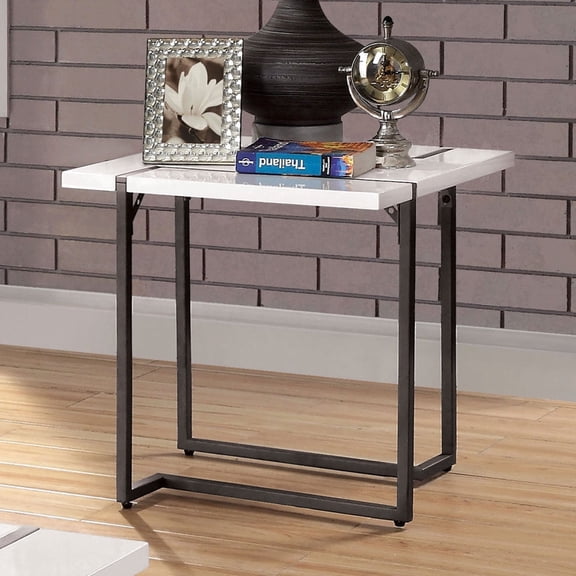Newboti Furniture Contemporary Style Modern End Table Lacquer Top Metal Legs Extending Out On The Table Top Two Tone And Steel Structure White And Gun Metal Finish Coffee Table-Not Included BN.1147