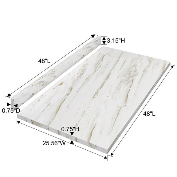 Newboti Furniture Countertop,Wood Countertop for DIY, Washer Dryer Counter Top, Table Top for Office Desk and Kitchen Table, 48" L x 25.56" W x 0.75" H (Drama Marble) 05416