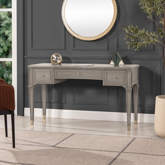 Newboti Furniture Dauphin 55" 3-Drawer Wood Executive Desk Grey Cashmere Rubber Wood & Veneer BN.7752