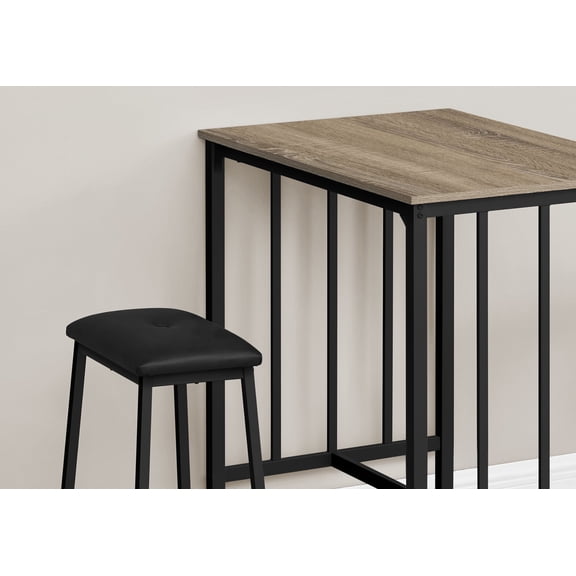 Newboti Furniture Dining Set, 3pcs Set, Counter Height, 36" Rectangular, Small, Kitchen, Brown Laminate, Black Metal, Contemporary 21122