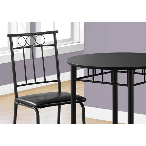 Newboti Furniture Dining Table Set, 3pcs Set, Small, 30" Round, Kitchen, Black Metal And Laminate, Leather Look, Contemporary, Modern 40541