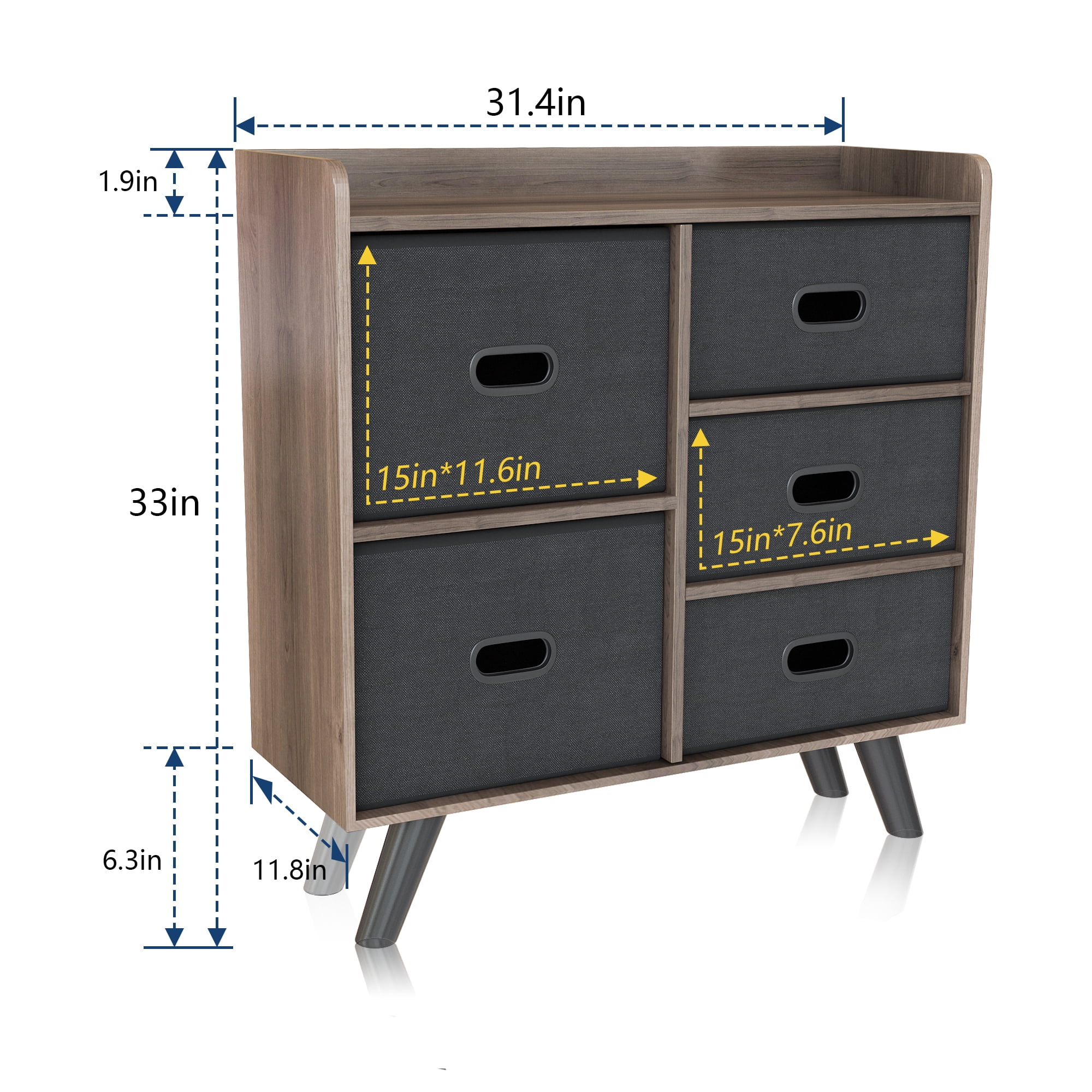 Newboti Furniture Dresser Organizer Cabinet with 5 Easy Pull Fabric Drawers, Sturdy MDF Frame ...