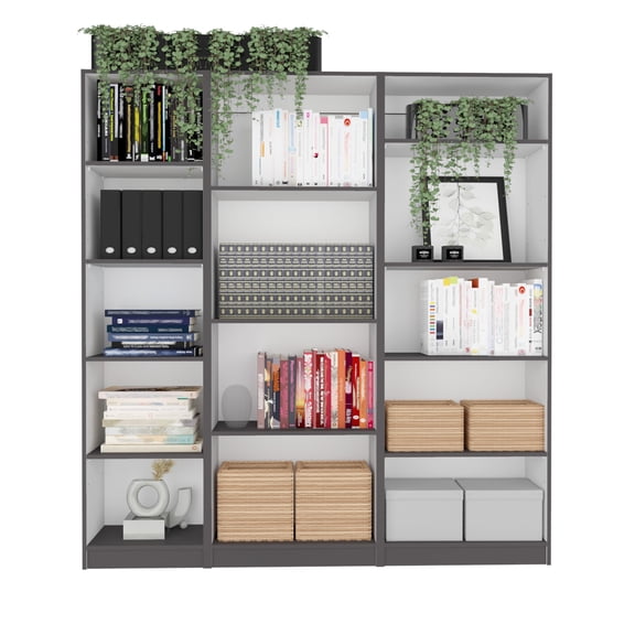 Newboti Furniture Dupree 3 Piece Home Bookcase set, 67" Wide with 14 Shelves, Living Room Set Set Mat Gray - White 55705