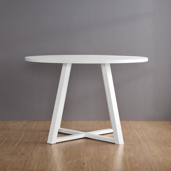 Newboti Furniture Edo Contemporary Round Dining Table, Trestle Base, White Finish 75251