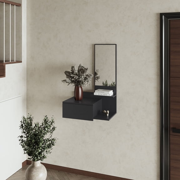 Newboti Furniture Elgin Floating Vanity with Included Mirror, Black BN.9752