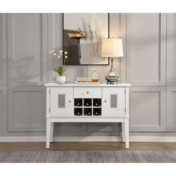 Newboti Furniture Elizaveta Faux Crystal Diamonds & White High Gloss Finish Server BN.4922