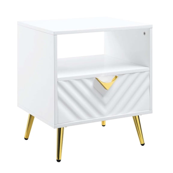 Newboti Furniture End Table with 1 Storage Drawer and Metal Legs, White High Gloss BN.6427