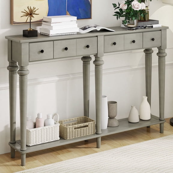 Newboti Furniture Entryway Table with 4 Drawers, Retro Console Table with Open Shelf for Entryways, Living Rooms, and Hallways (Grey Wash) BN.0614