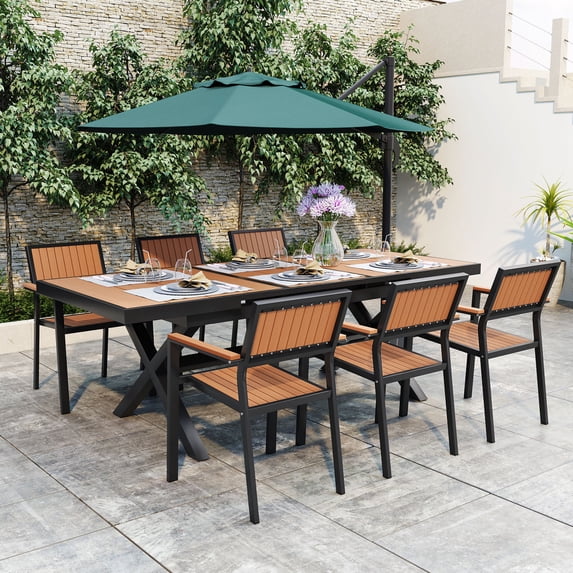 Newboti Furniture Experience Outdoor Dining Freedom with a Flexible Set Including Six Chairs and a Table that Extends from 62.9 to 82.6 Inches for Personalized Arrangements 65145