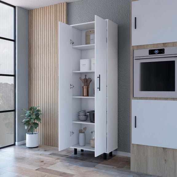 Newboti Furniture Fagan 2-Door 5-Shelf Kitchen Pantry White 24587