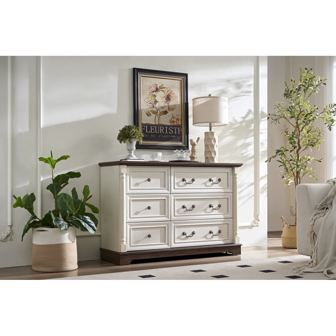 Newboti Furniture Farmhouse Style 6 Drawer Dresser Chest with Base ...