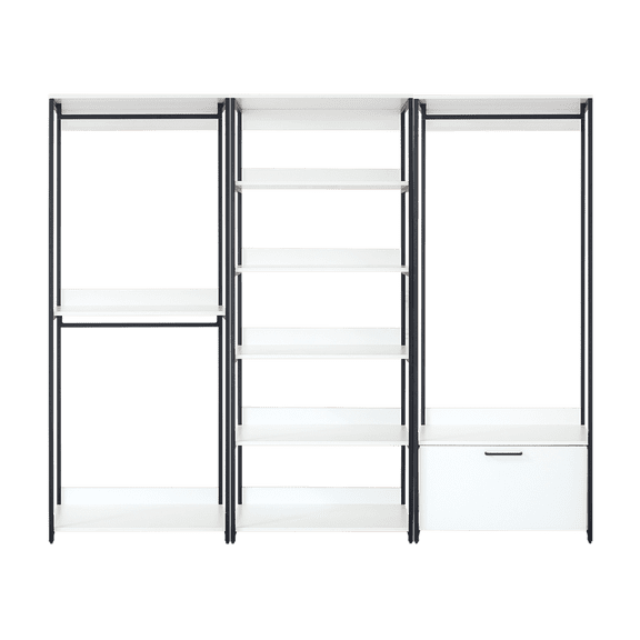 Newboti Furniture Fiona White Freestanding Walk in Wood Closet System with Metal Frame 17213