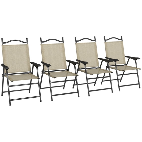 Newboti Furniture Folding Patio Chairs, Set of 4 Sports Chairs for Adults, Camping Chairs with Armrests, Breathable Mesh Fabric Seat for Lawn, Beige BN.0523