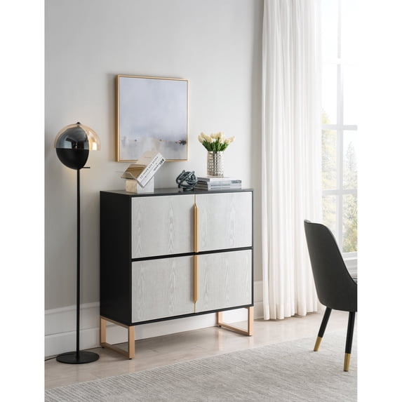 Newboti Furniture Four-Door Storage Cabinet, 42" Buffet Cabinet with Metal Base Handles, Sideboard Coffee Bar Cabinet with 4 Doors for Kitchen, Dining Room, Living Room 72474