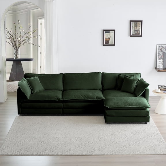 Newboti Furniture Free Combination Comfy Upholstery Modular Oversized L Shaped Sectional Sofa With Reversible Ottoman, Green Chenille 29365