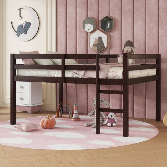 Newboti Furniture Full Rubber Wood Loft Bed with Ladder,Espresso 52175