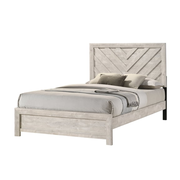 Newboti Furniture Full Size Bed Rustic Beige Gray Finish Wooden Bedroom Furniture Geometric Design Chevron Pattern NO.77579