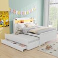 thumbnail image 1 of Newboti Furniture Full Size Platform Bed with Storage LED Headboard, Twin Size Trundle and 3 Drawers, White NO.75018, 1 of 16