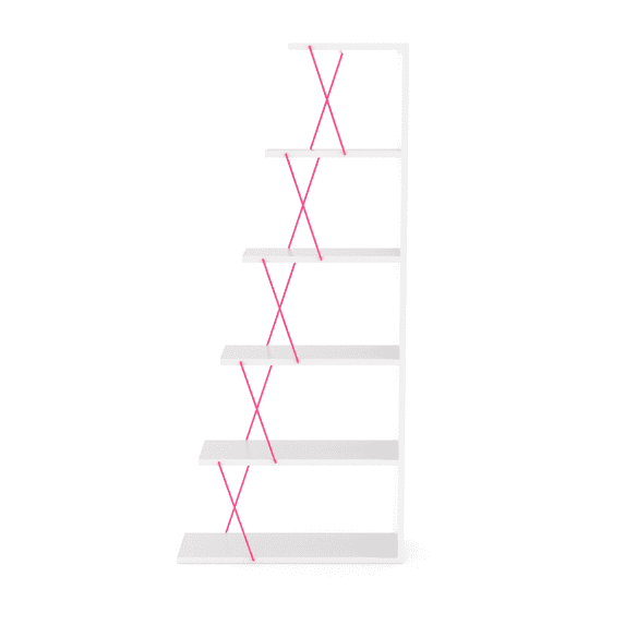 Newboti Furniture Furnish Home Store Modern 5 Tier Ladder Bookshelf Organizers, Narrow Bookshelf for Small Spaces Office Furniture Bookcase,White/Pink 12775