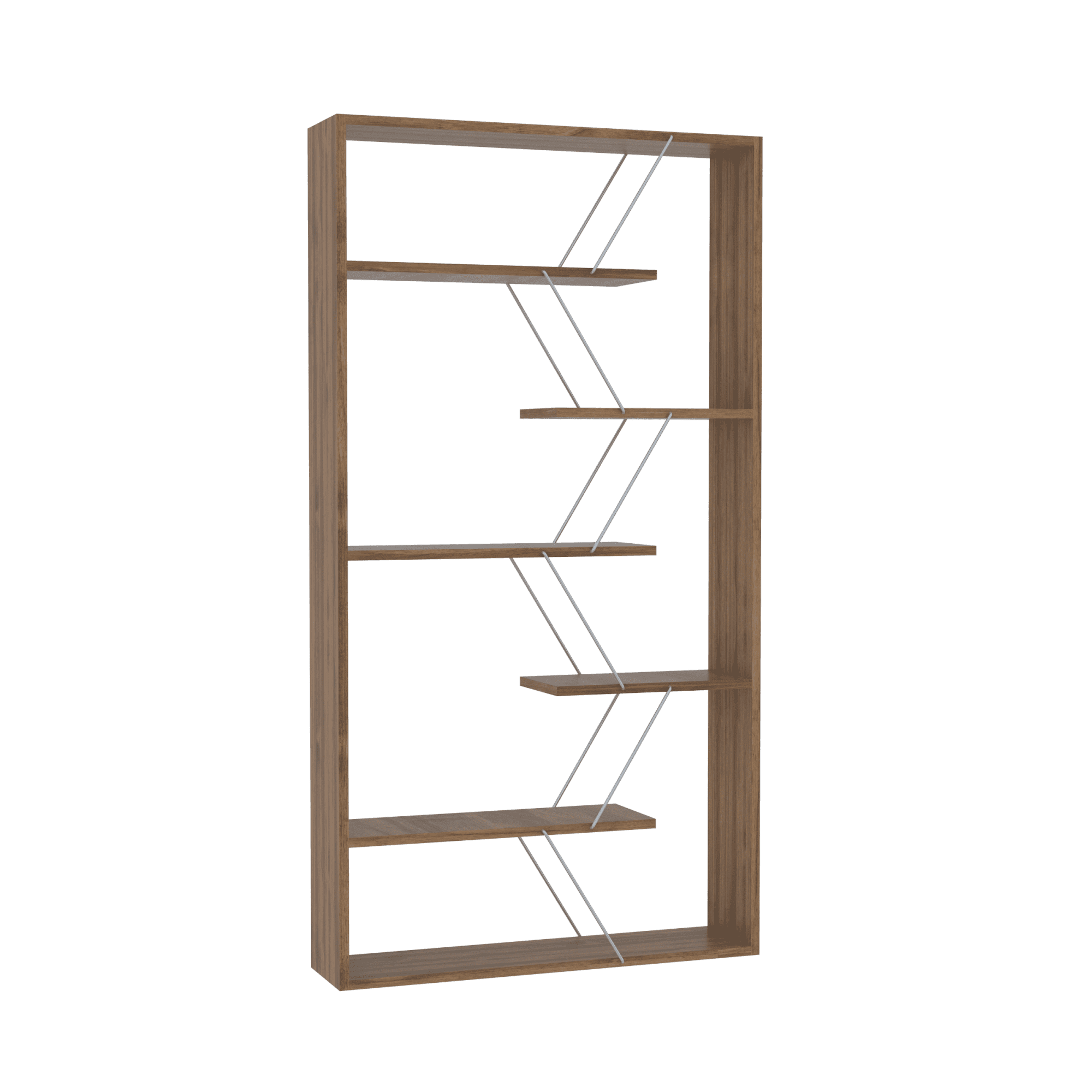 ZHAOXIXING Furniture Wood Frame Etagere Open Back 6-Shelf Bookcase, Walnut/Chrome