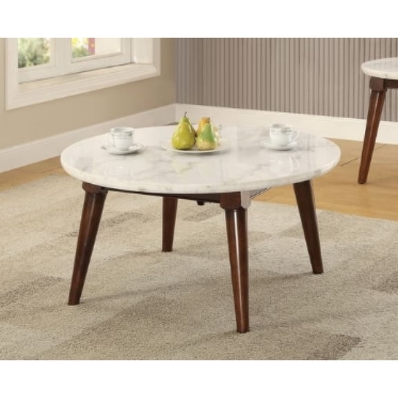 Newboti Furniture Gasha White Marble Top & Walnut Finish Coffee Table BN.7227