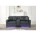 thumbnail image 1 of Newboti Furniture Genesis 85"W Black Pvc Fabric Sofa With Led Lights, Usb Charger, Storage Console, Cupholders, Tufted Cushions 0086, 1 of 11