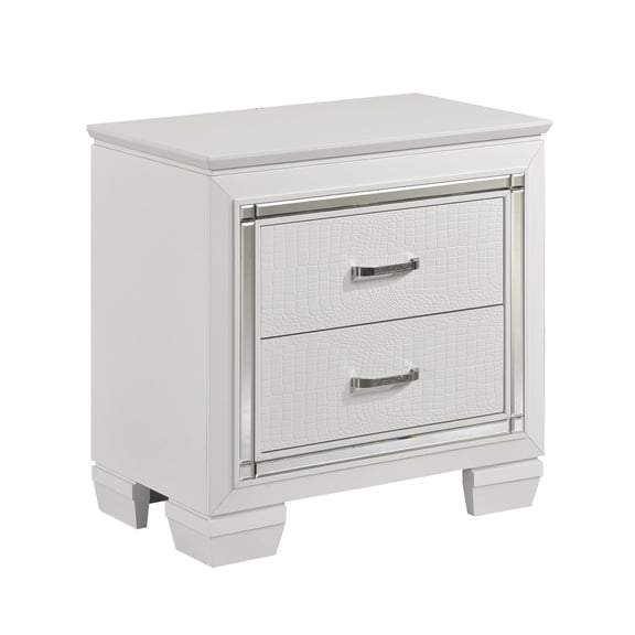 Newboti Furniture Glamorous Design Bedroom Furniture 1pc Nightstand of 2x Drawers White Finish Faux Alligator Embossed Textured Fronts 06330