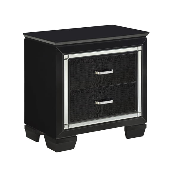 Newboti Furniture Glamourous Black Finish 1pc Nightstand 2x Dovetail Drawers Faux Alligator Embossed Fronts Bedroom Furniture 06415