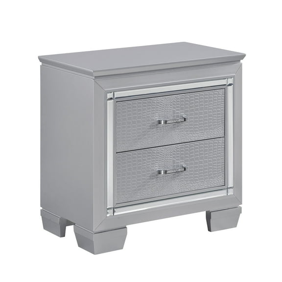 Newboti Furniture Glamourous Silver Finish 1pc Nightstand 2x Dovetail Drawers Faux Alligator Embossed Fronts Bedroom Furniture 06439