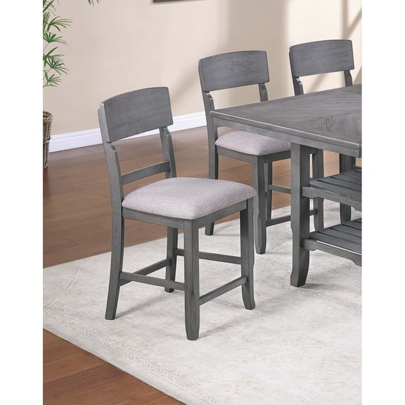 Newboti Furniture Gray Color High Chairs Modern Ladder Back design Set of 2pc Counter HT. Dining Chairs Fabric Cushion Seat Wooden Dining Room BN.5709