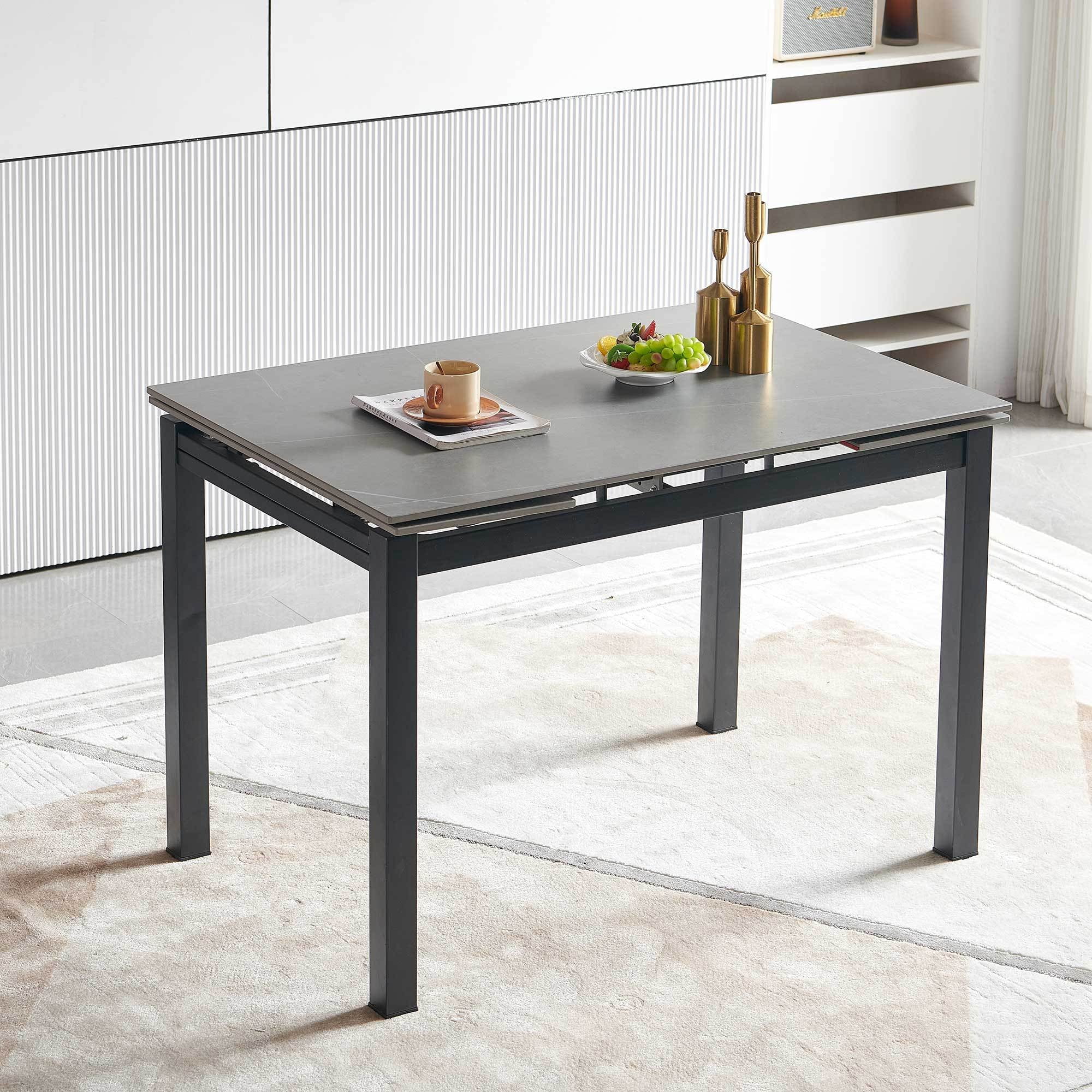 Newboti Furniture Grey Ceramic Modern Rectangular Expandable Dining ...