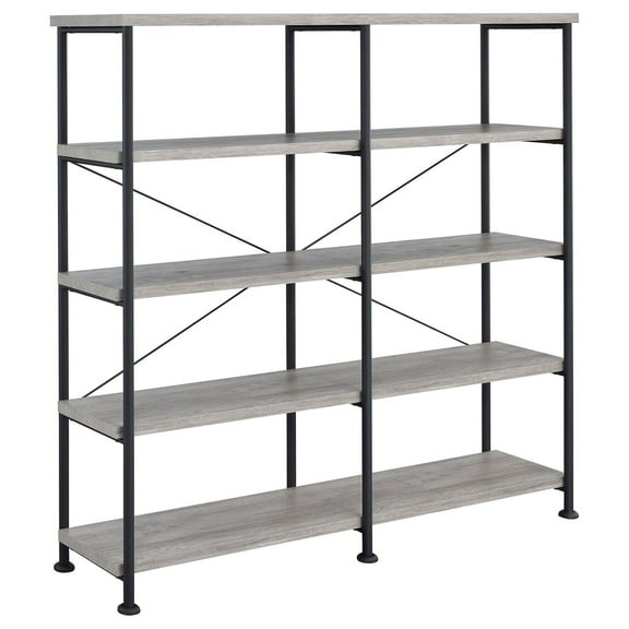 Newboti Furniture Grey Driftwood and Black Double-Wide Bookcase 47268