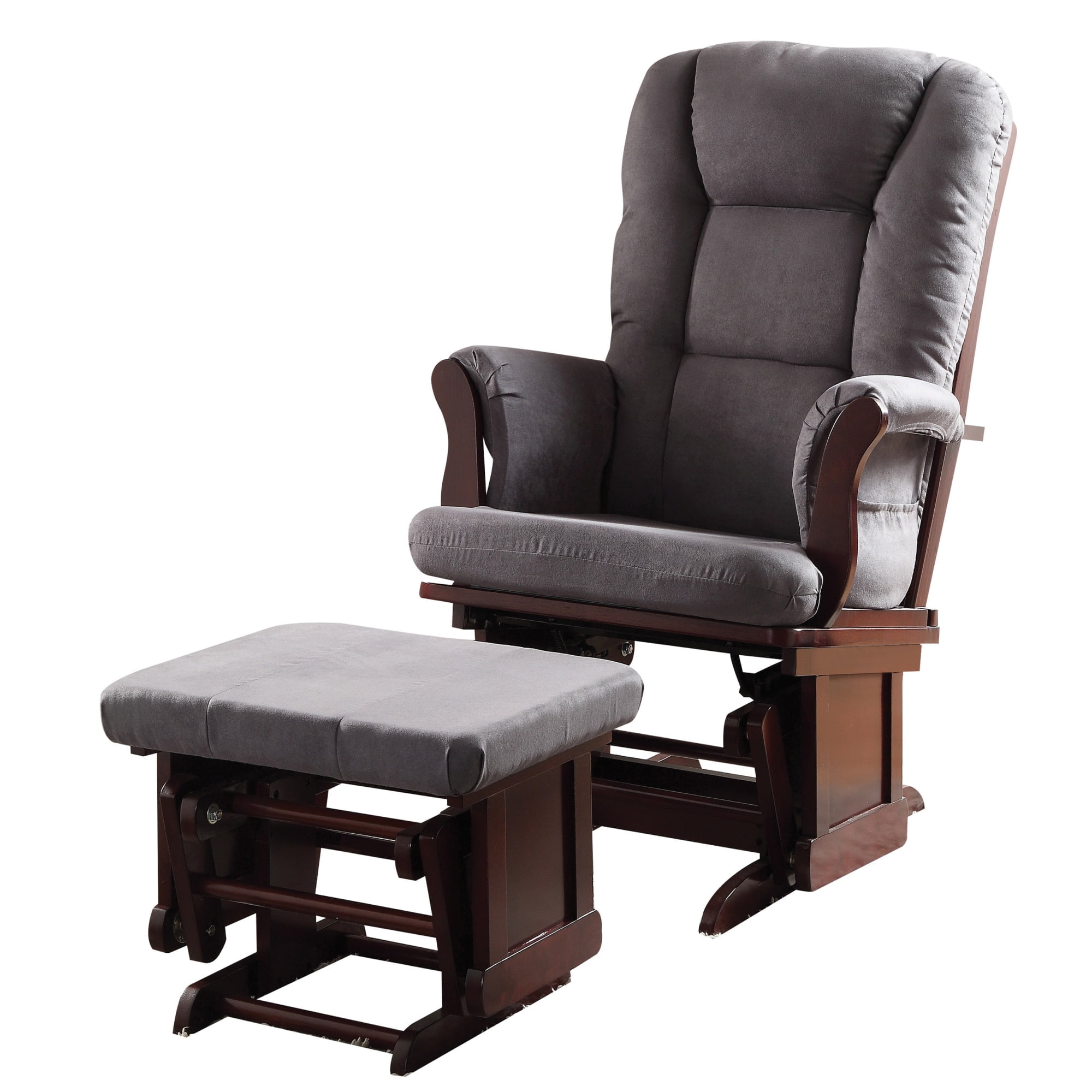 Newboti Furniture Grey and Cherry Glider Chair with Ottoman 24860
