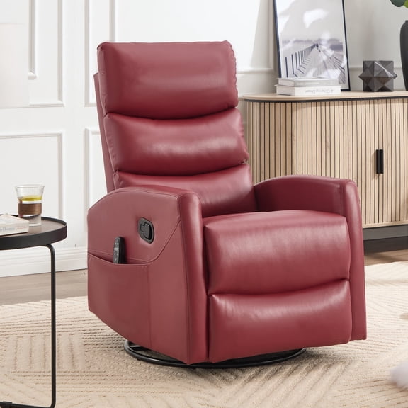 Newboti Furniture Heat Massage Manual Recliner Chair with Rocker and Swivel in Fabric for Living Room, Red BN.2337
