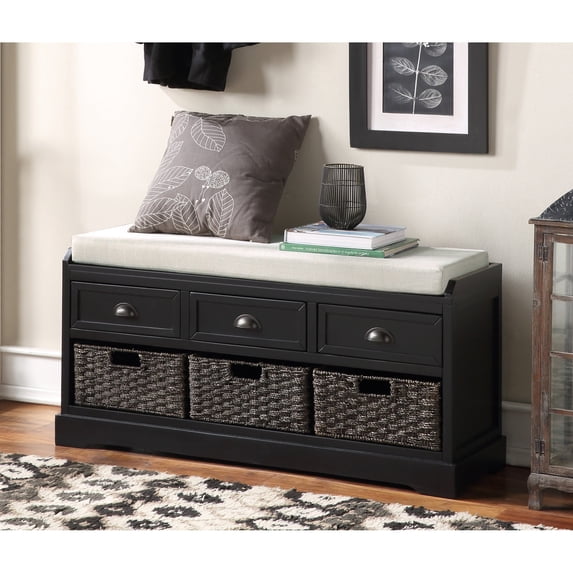 Newboti Furniture Homes Collection Wood Storage Bench with 3 Drawers and 3 Baskets 53860