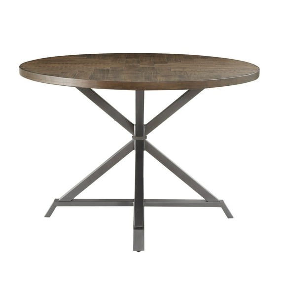 Newboti Furniture Industrial Style Round Dining Table 1pc Burnished Brown finish and gray metal finish Rustic Style Dining Kitchen Furniture 06743