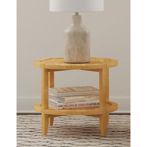 Newboti Furniture Isbell Maple Brown Round Solid Wood Side End Table BN.0399