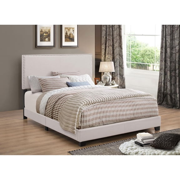 Newboti Furniture Ivory Queen Bed with Nailhead Trim NO.72468
