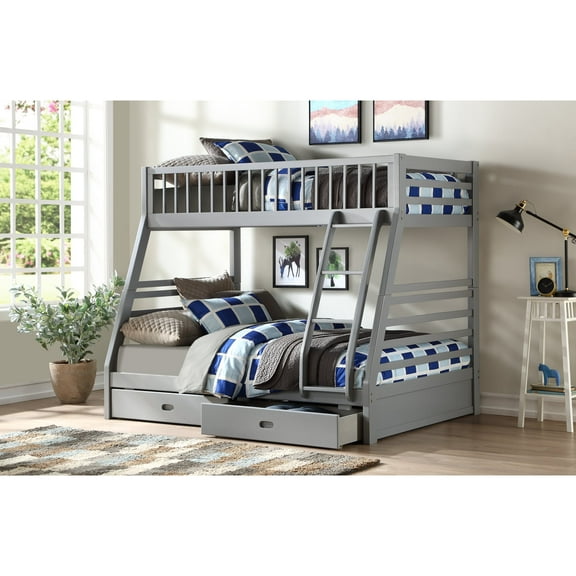 Newboti Furniture Jason Gray Finish Twin/Full Bunk Bed W/Storage 00248