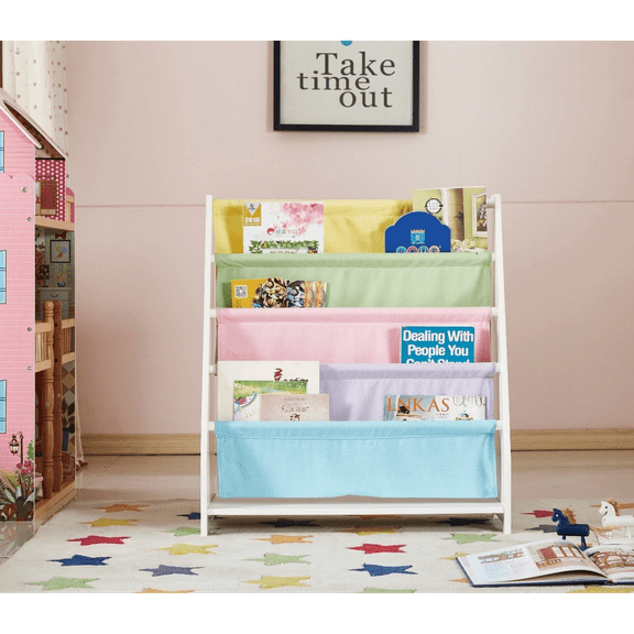 Newboti Furniture Kids Funnel Charlie White Kids Wooden Canvas Sling Magazine Bookcase 19552