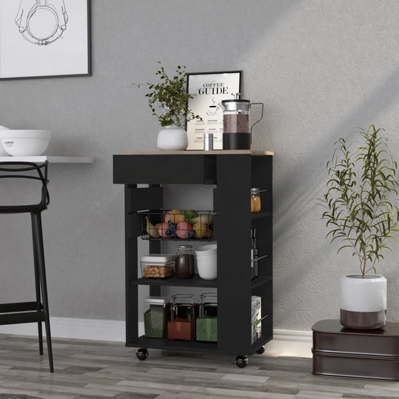 Newboti Furniture Kitchen Cart Sonex, Kitchen, Black / Light Oak 41263