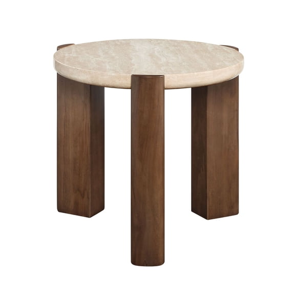 Newboti Furniture Leonardo Travertine Top & Dark Oak End Table BN.6611