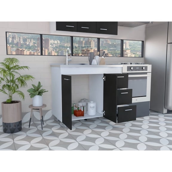 Newboti Furniture Lighthouse 3-Drawer Base Cabinet White and Black Wengue 25898
